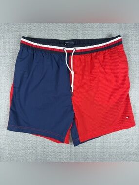 Tommy Hilfiger Men's Navy Blazer Colorblocked Seersucker Stripe 6.5" Swim Trunks
